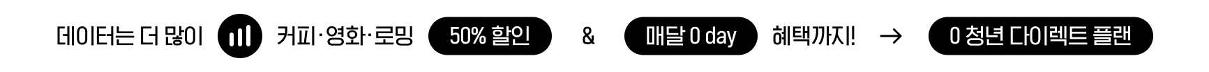데이터는 더 많이 커피'영화'로밍 50%할인 매달 0 데이 혜택까지 0 청년 다이렉트 플랜